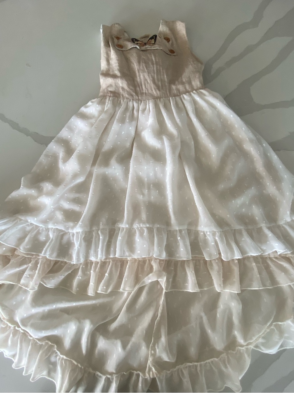 Evie's Closet boutique butterfly embroidered Ivory/Beige Fit & Flare Dress 7